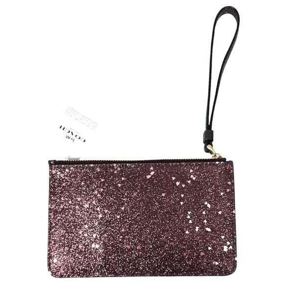 Coach Pink Raspberry Heart Glitter Wristlet Clutch Wallet NEW with Tags - Picture 4 of 5